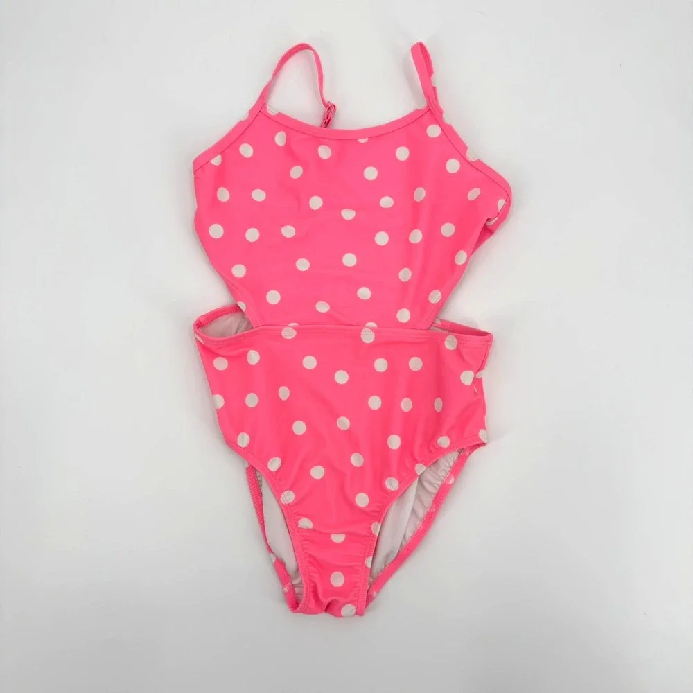 Old Navy Girls Pink Polka Dot Cut-Out Monokini Swimsuit Size L 10-12